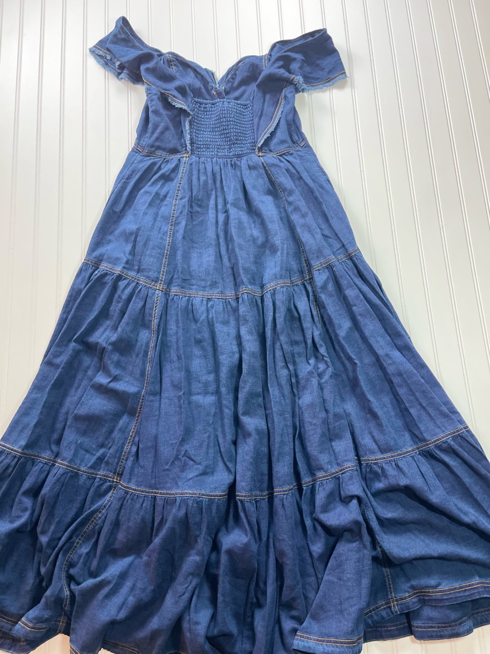 New Anthropologie Pilcro Sweetheart Flutter-Sleeve Denim Maxi Dress L - Picture 9 of 9